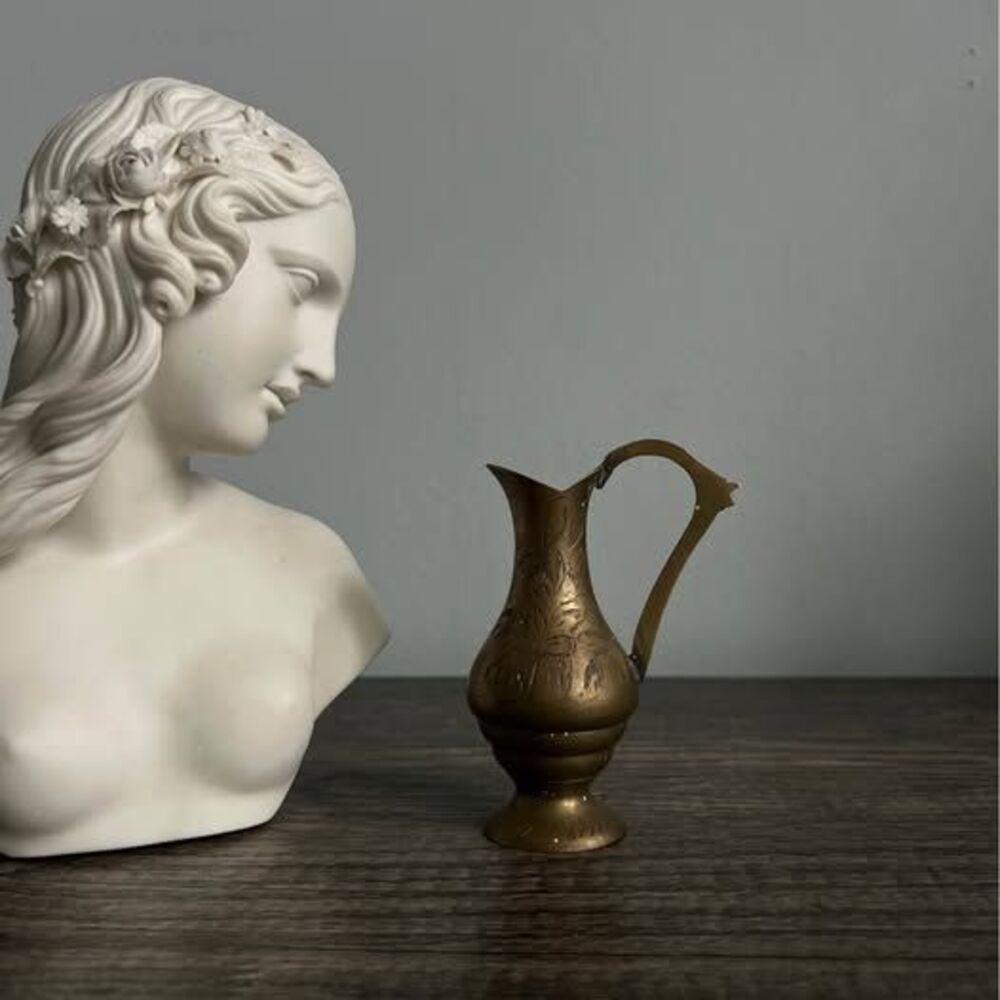Vintage Etched Brass Mini Pitcher/Vase